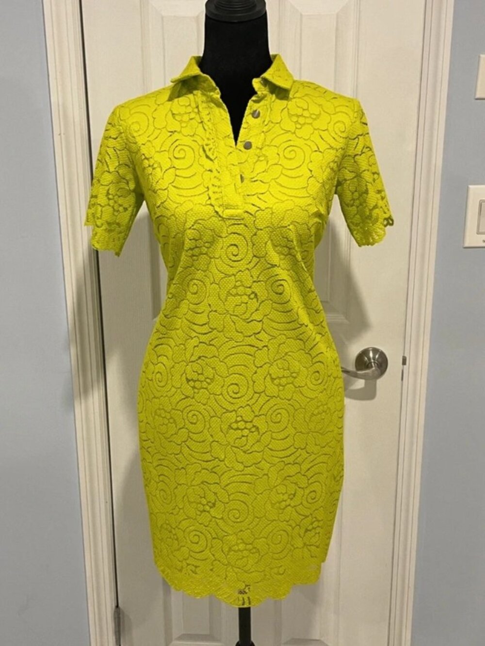Banana Republic Women's Yellow Floral Eyelet Lace Polo Shirt Dress XSP NWT
